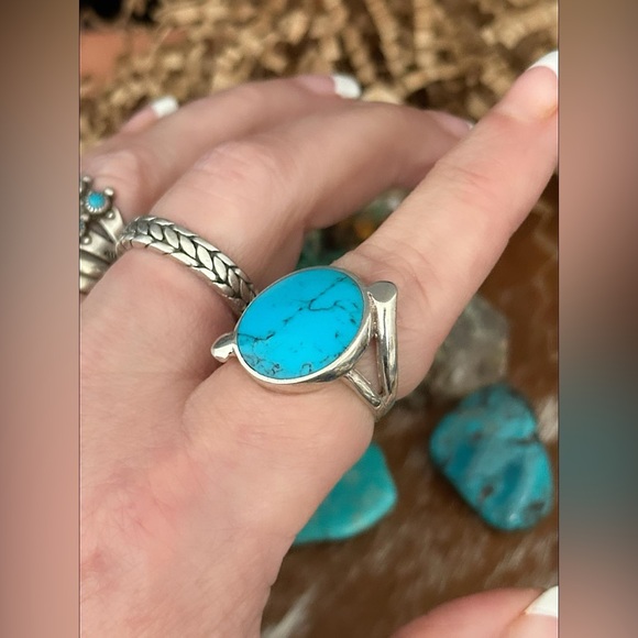 Turquoise sterling silver octagon shape ring - Picture 3 of 8